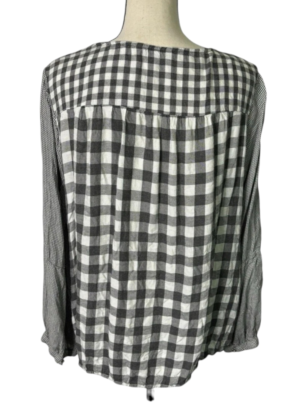 Hannah Black & Wh Check Boho Western Style Top M - Picture 4 of 7